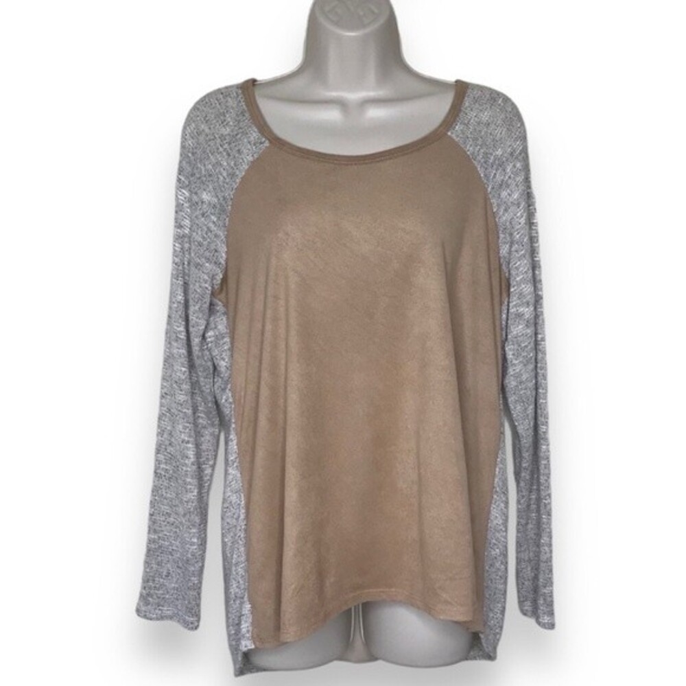 Vintage Rods Western Tan Faux Suede Front Sweater Knit Sleeves Top Women Large